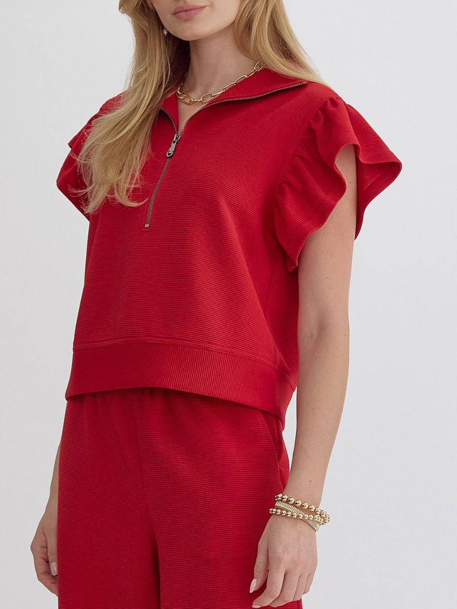 Ladies Spring Summer Casual Set Flying Sleeves Loose Short Sleeve Top Cropped Wide Leg Pants Sets