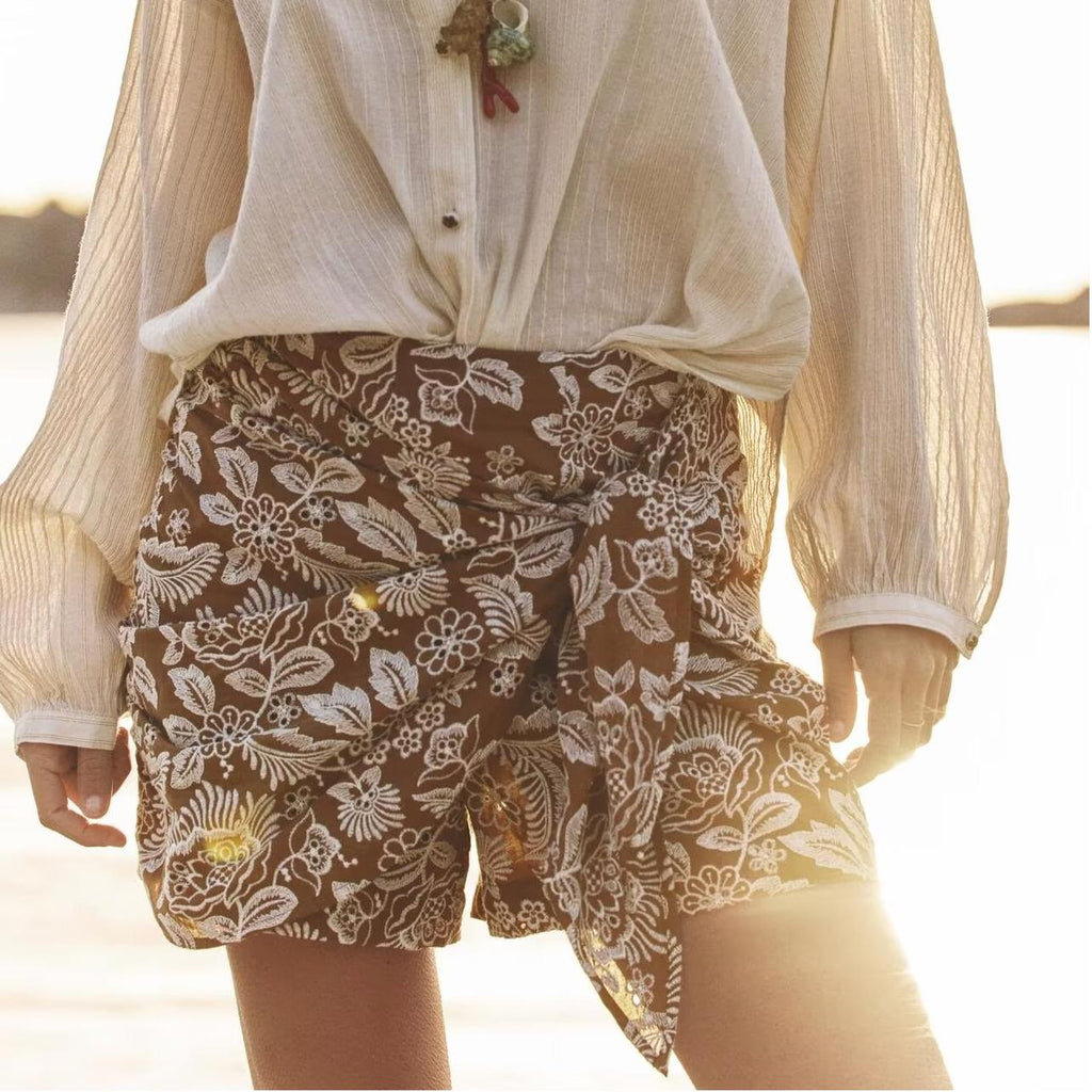 Summer Women Sexy All Match Embroidered Bow Tie Culottes