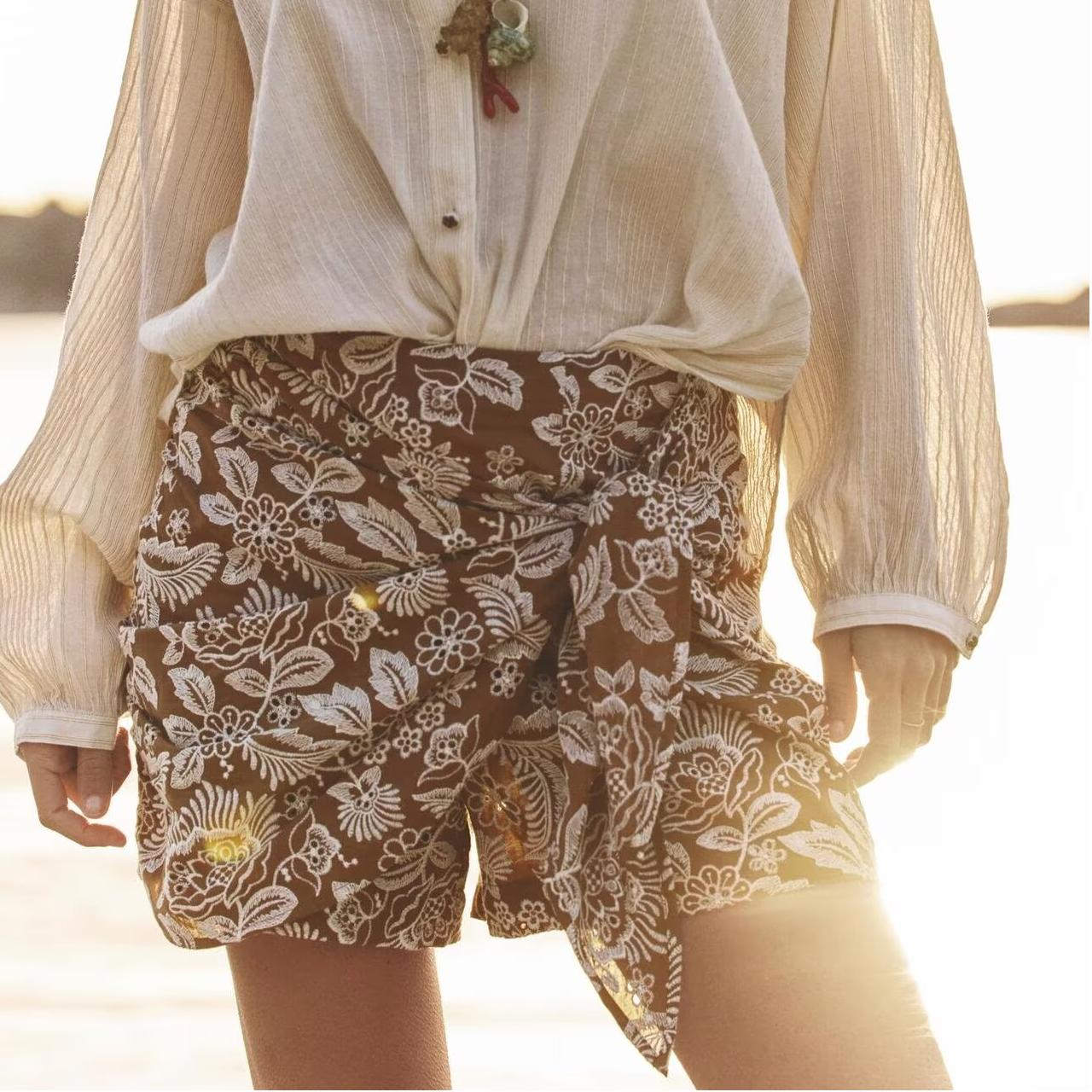 Summer Women Sexy All Match Embroidered Bow Tie Culottes