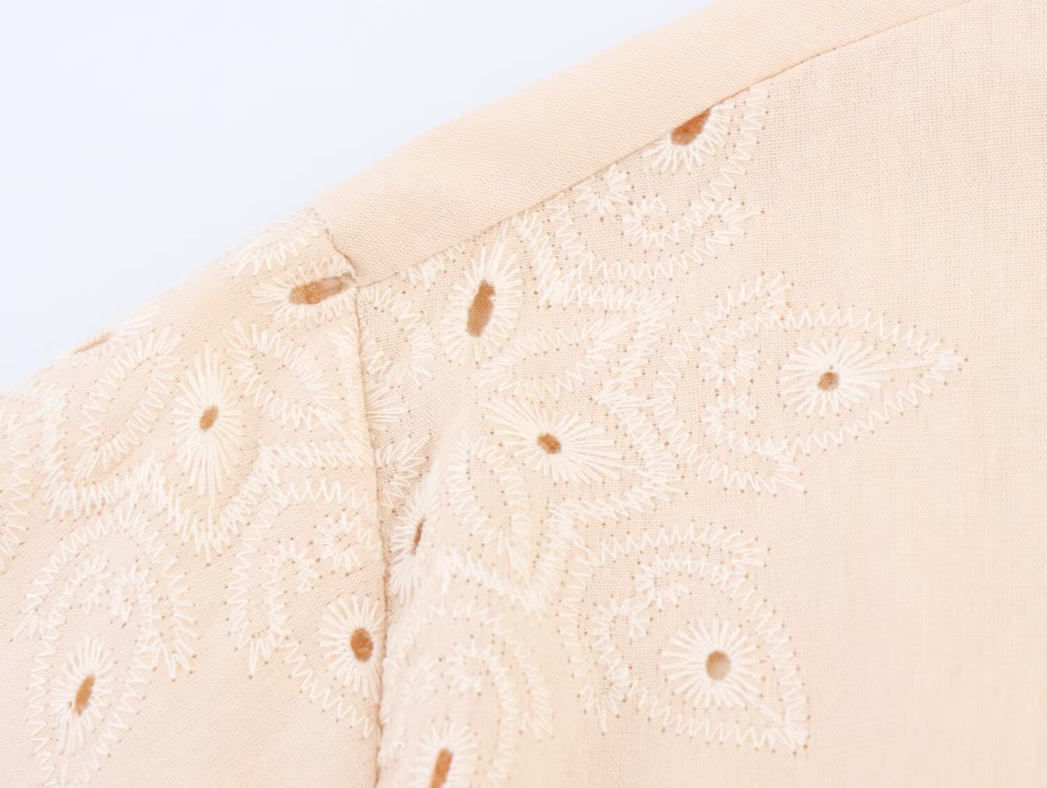Women Clothing Summer Simple Long Sleeve Collared Hollow Out Cutout Embroidered Shirt