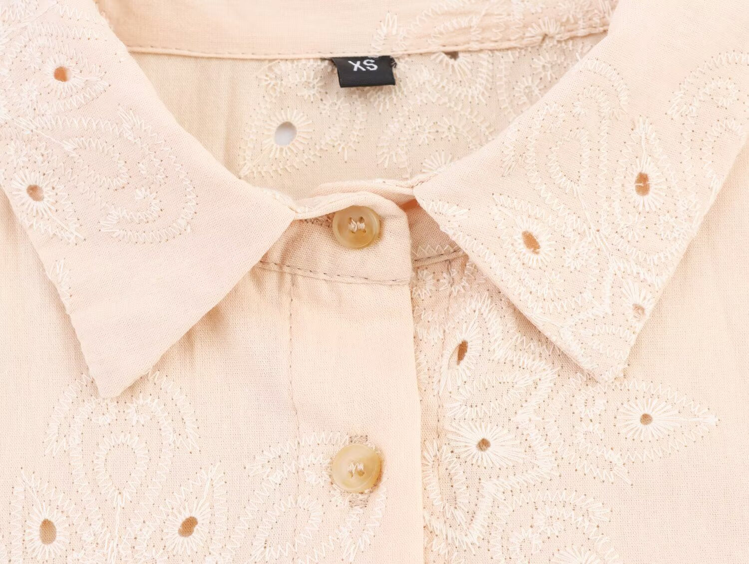 Women Clothing Summer Simple Long Sleeve Collared Hollow Out Cutout Embroidered Shirt