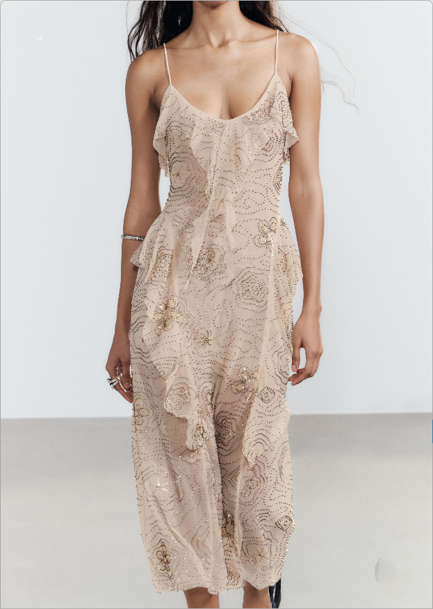Women Elegant Beaded Laminated Decoration Camisole Dress