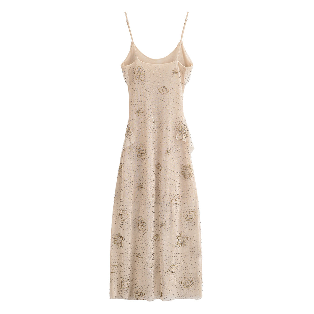 Women Elegant Beaded Laminated Decoration Camisole Dress