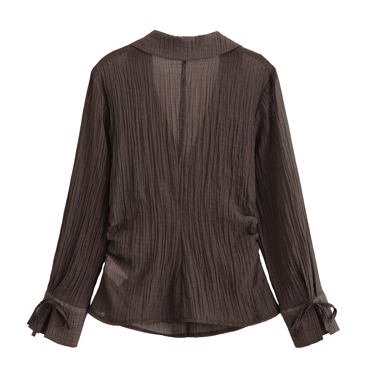 Women Clothing Summer All Matching Slim Fit Bow Semi Transparent Shirt