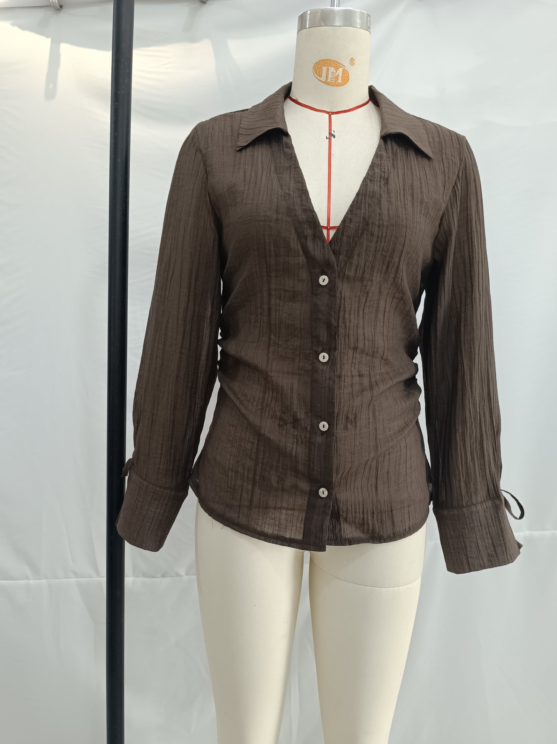 Women Clothing Summer All Matching Slim Fit Bow Semi Transparent Shirt
