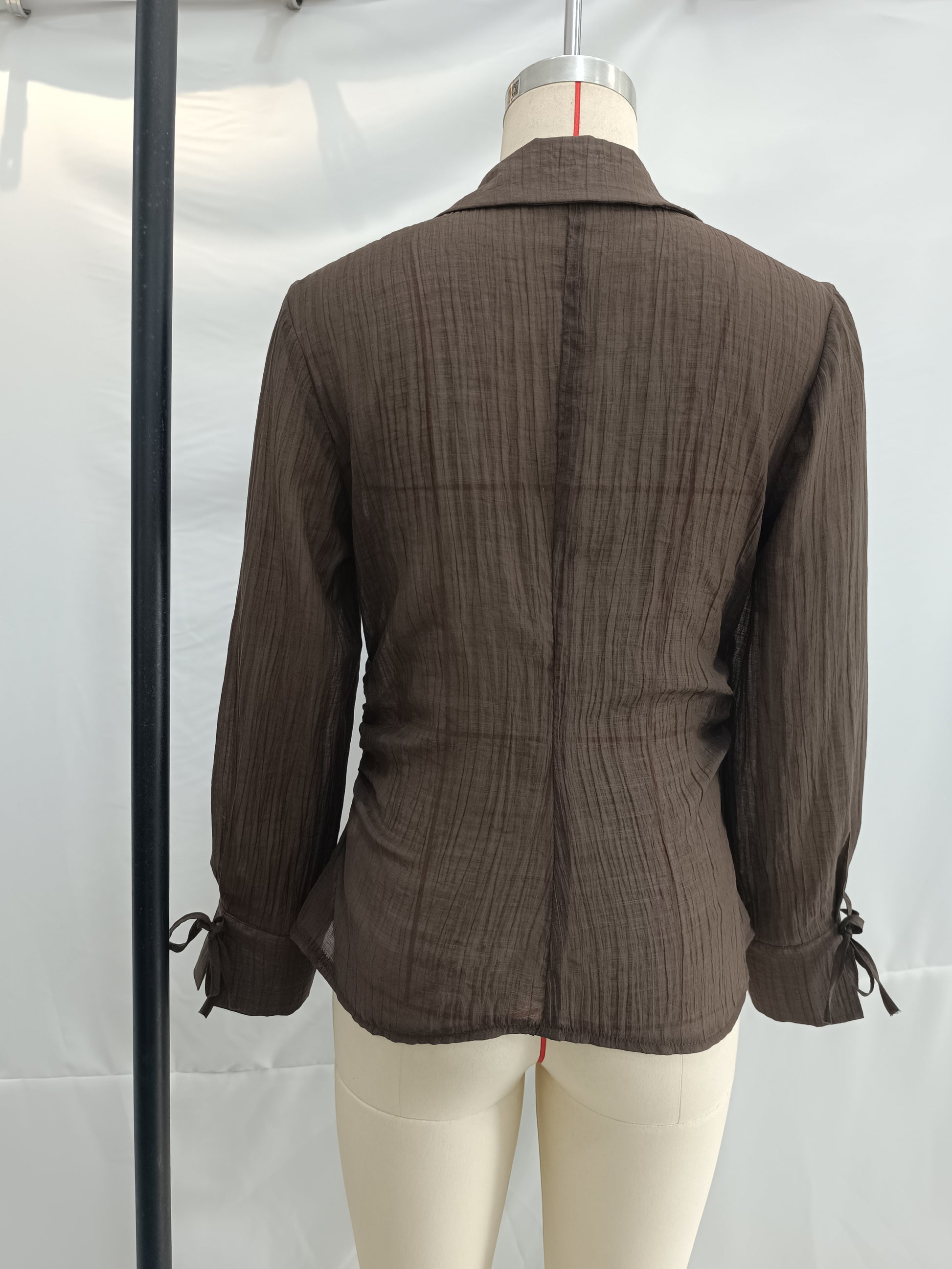 Women Clothing Summer All Matching Slim Fit Bow Semi Transparent Shirt