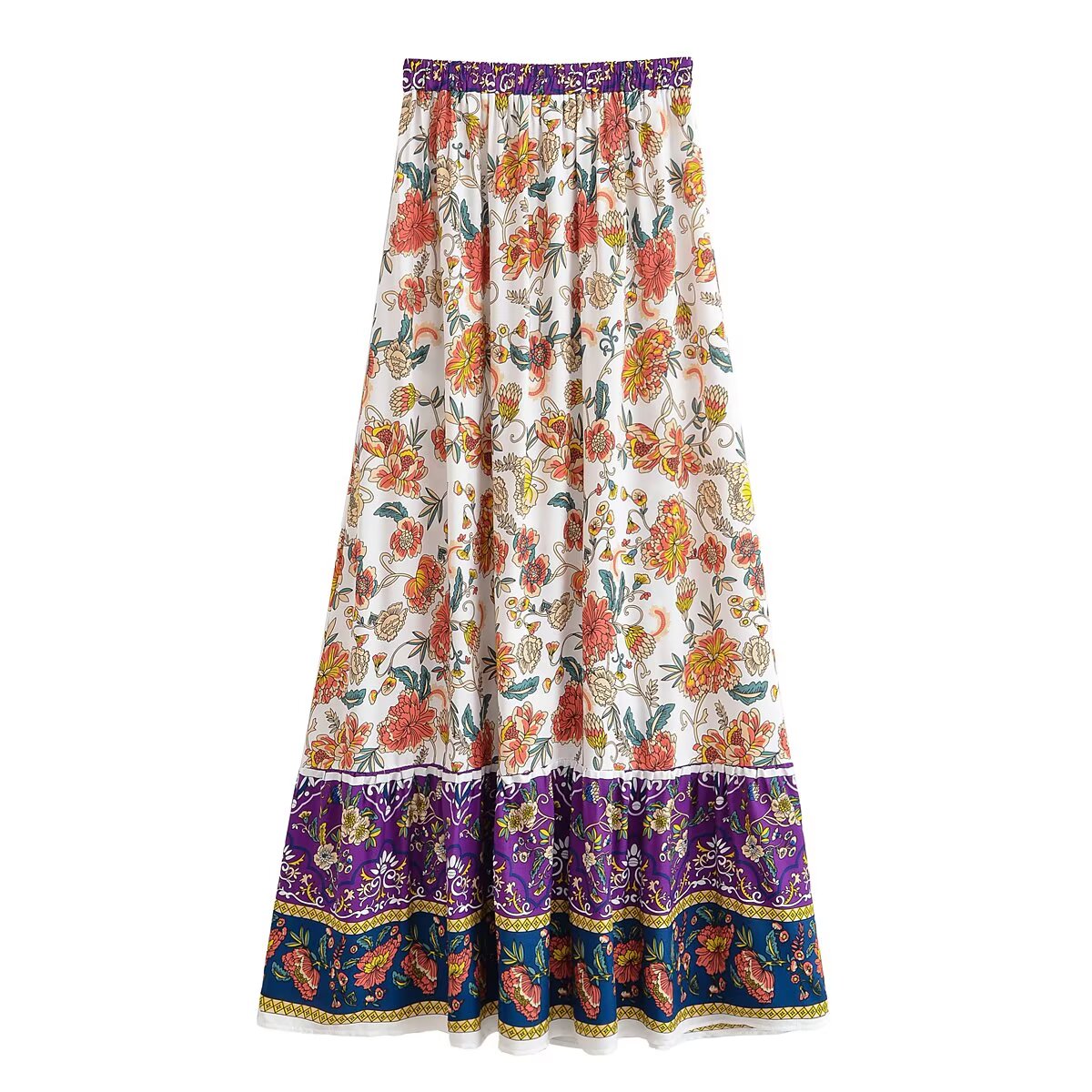 Summer Positioning Printing Elastic Waist Tassel Lace up Skirt