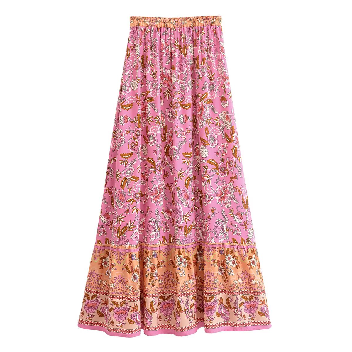 Summer Positioning Printing Elastic Waist Tassel Lace up Skirt