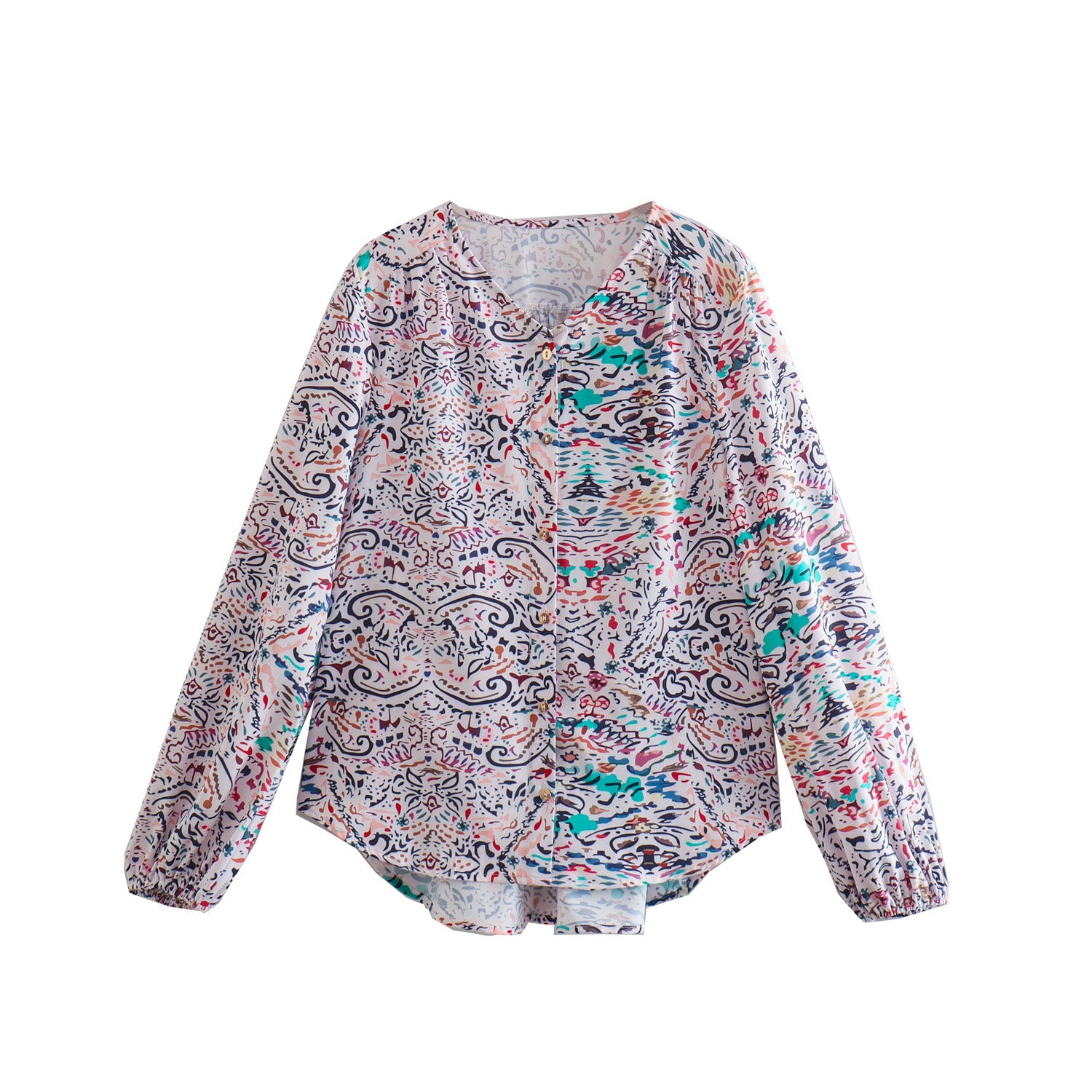 Spring Printing Bell Bottom Pants Loose Printed Shirt Design Set