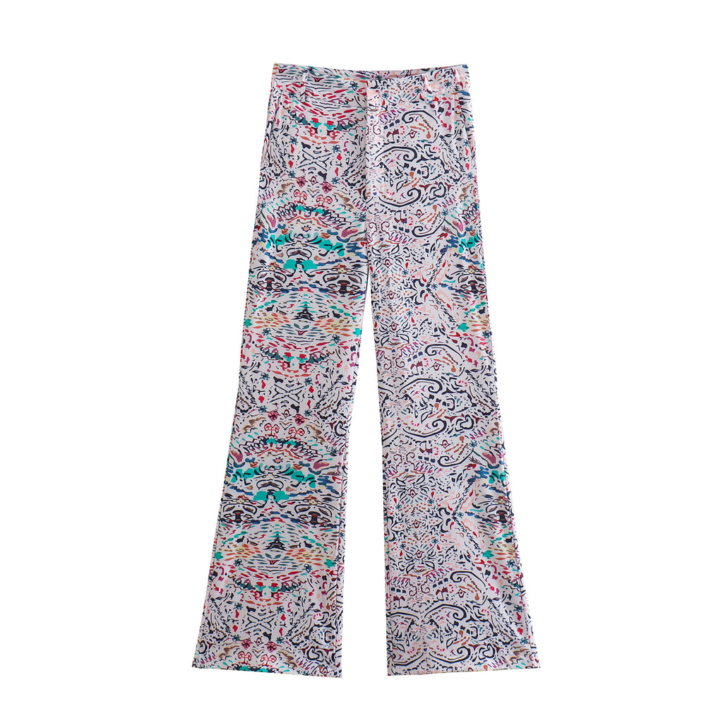 Spring Printing Bell Bottom Pants Loose Printed Shirt Design Set
