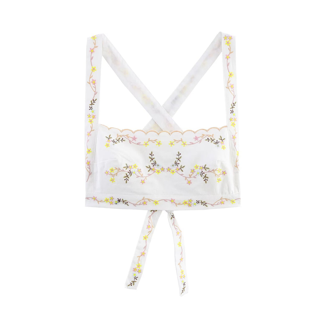 Women Clothing Floral Embroidery Short Camisole Top Small Vest