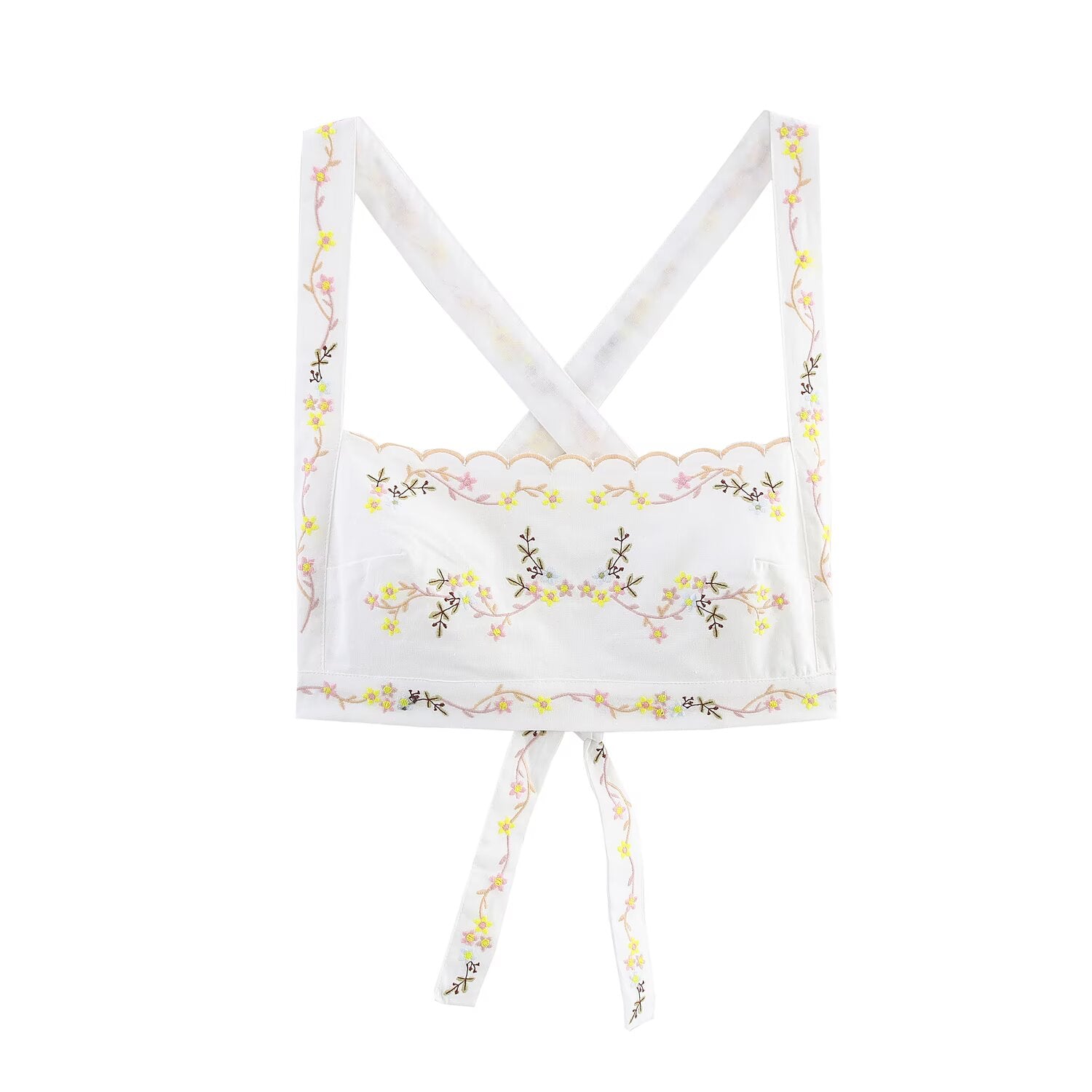 Women Clothing Floral Embroidery Short Camisole Top Small Vest