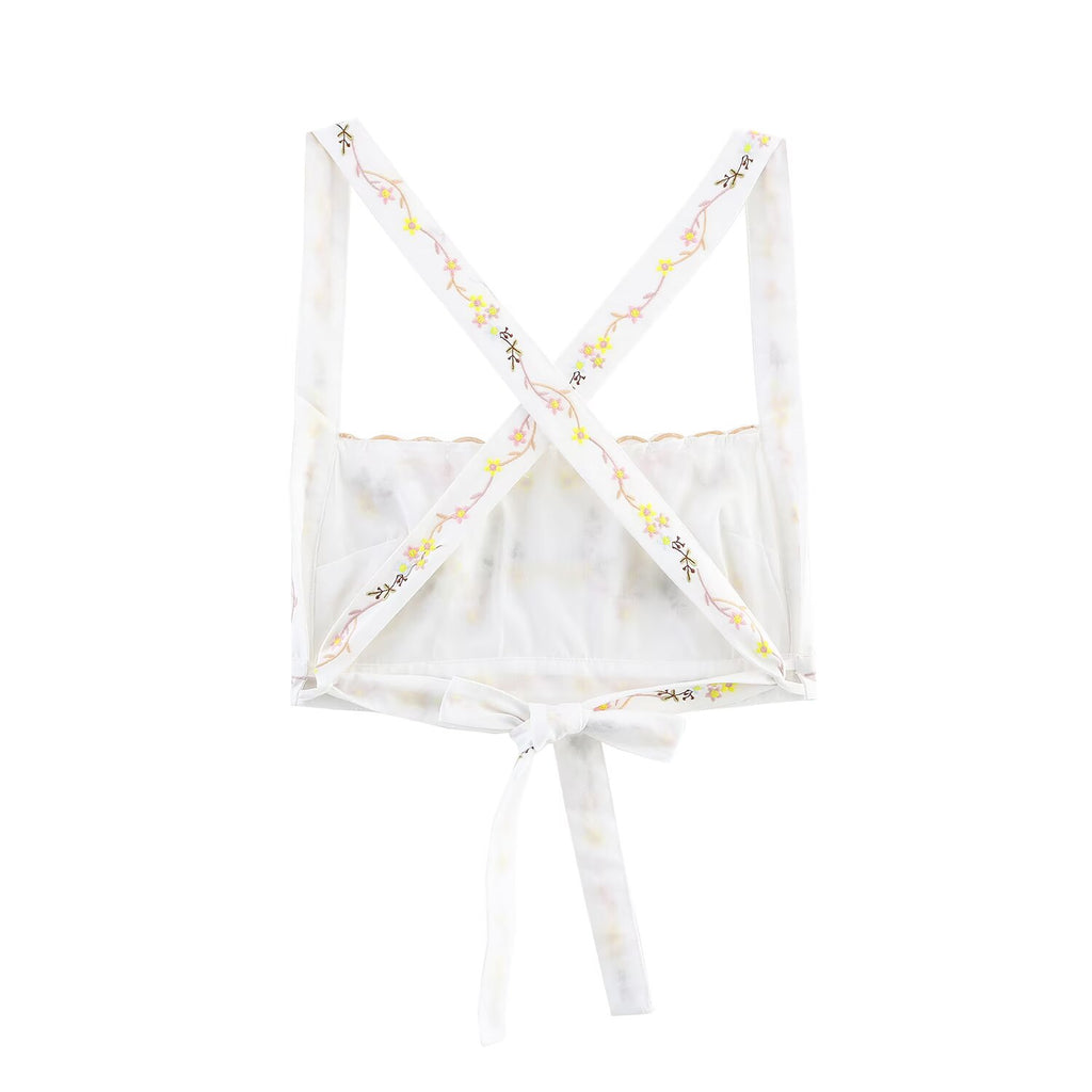 Women Clothing Floral Embroidery Short Camisole Top Small Vest