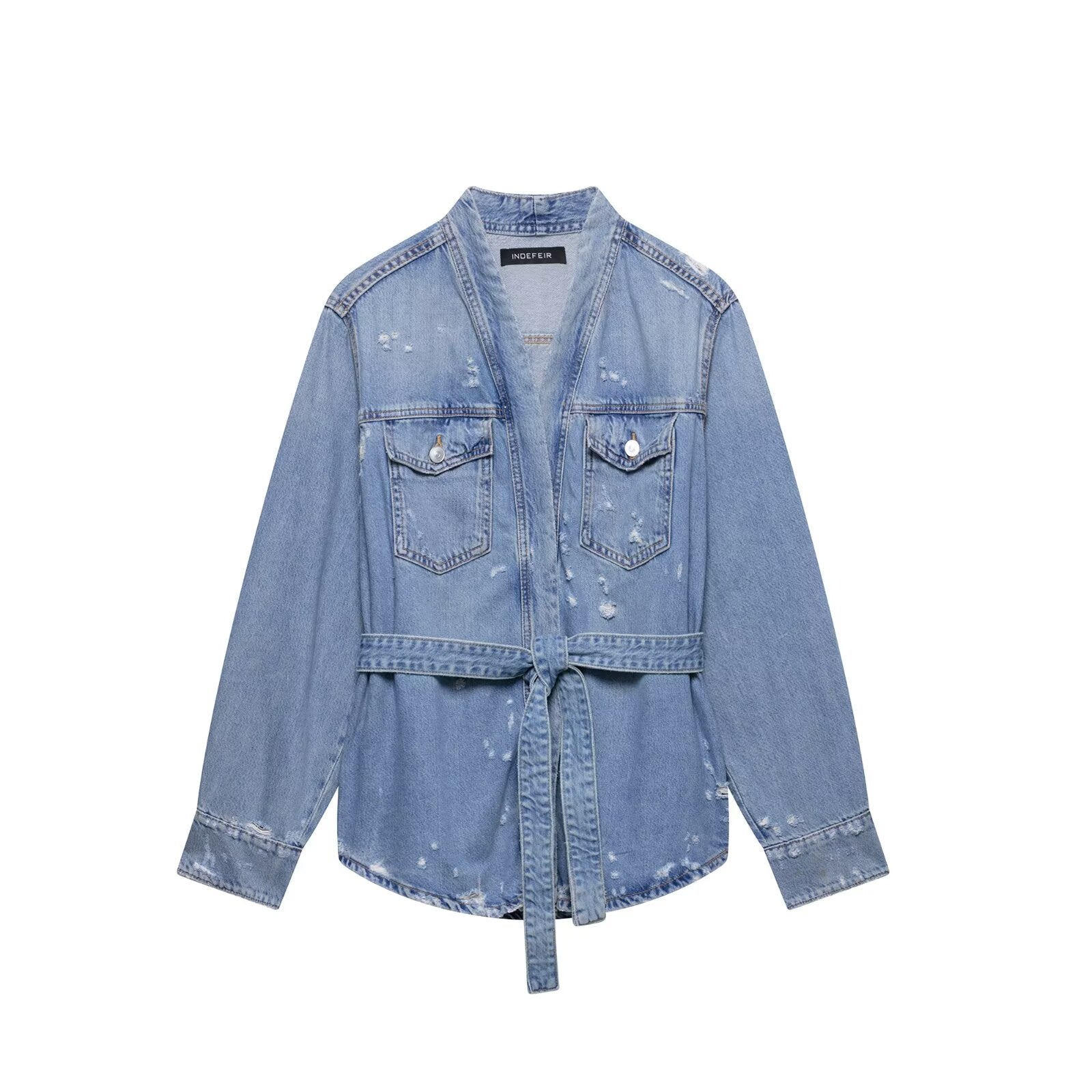 Women Casual Ripped Decoration Denim Shacket