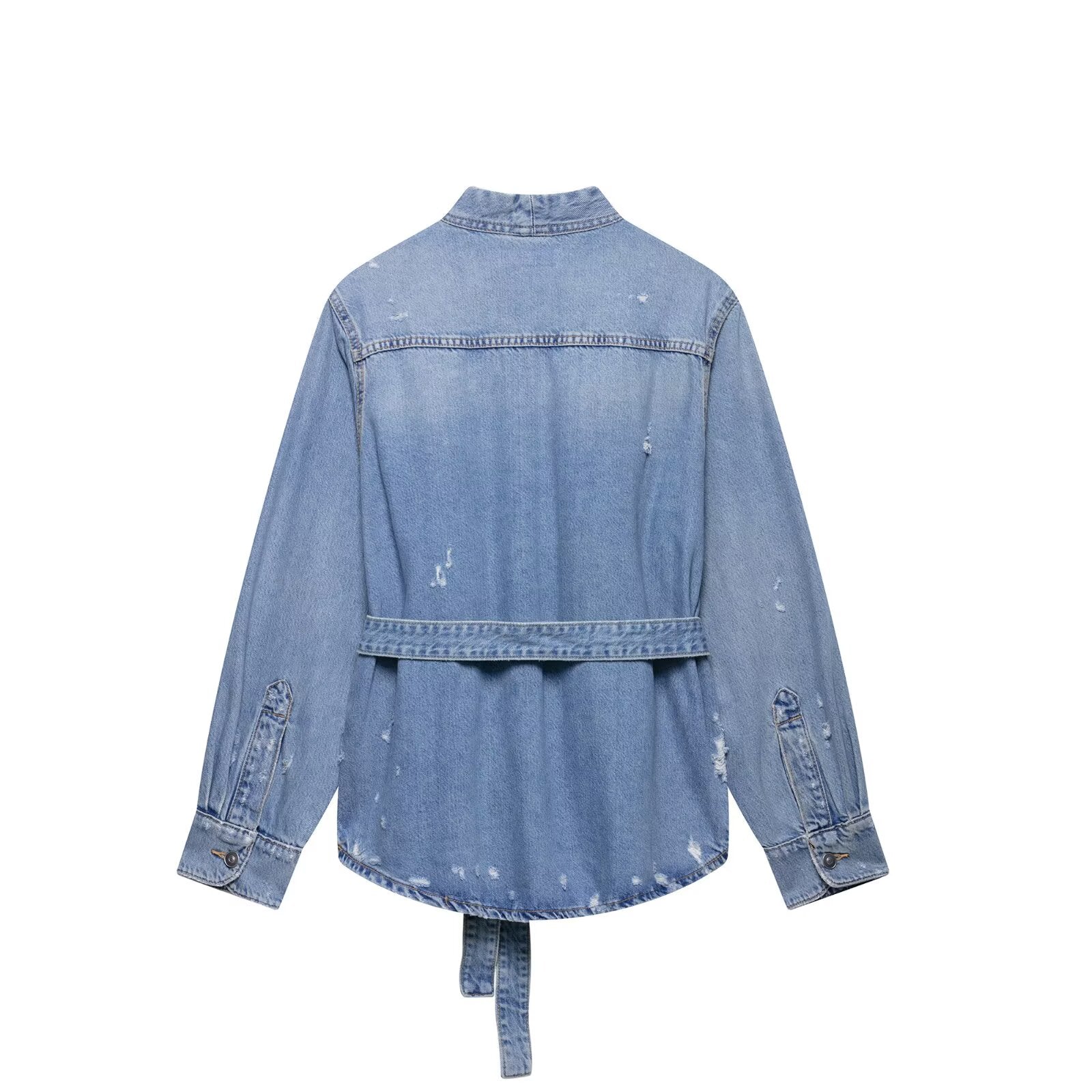Women Casual Ripped Decoration Denim Shacket