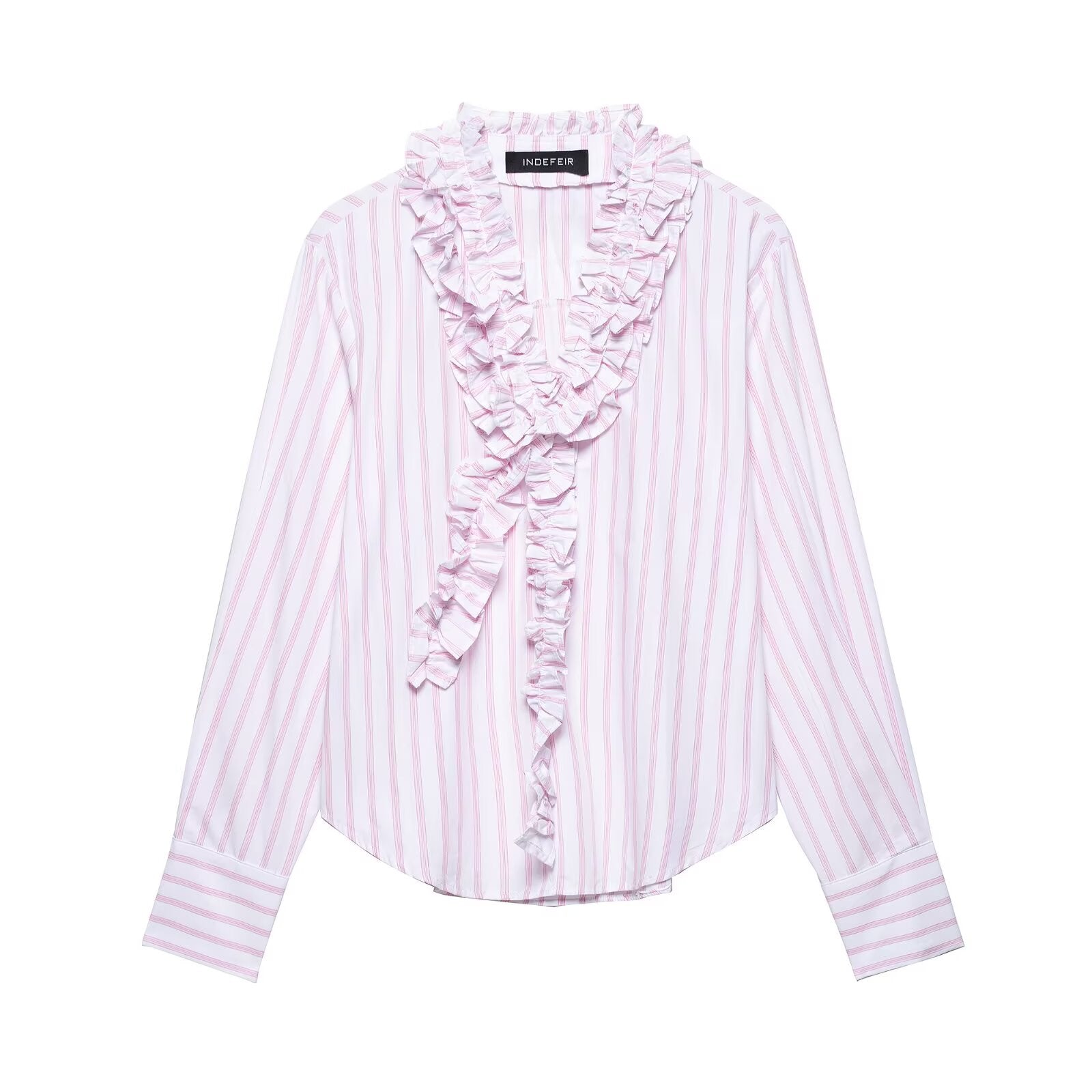 Summer Casual Three Dimensional Ruffle V neck Striped Shirt Top Women