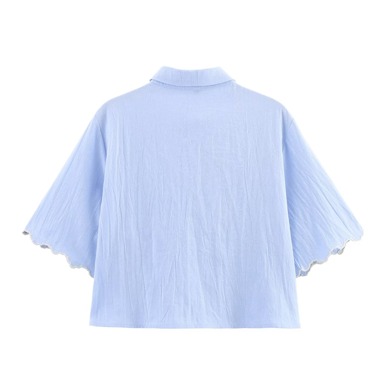 Summer Women Clothing Embroidery Simple Short Sleeve Collared Short Shirt Women