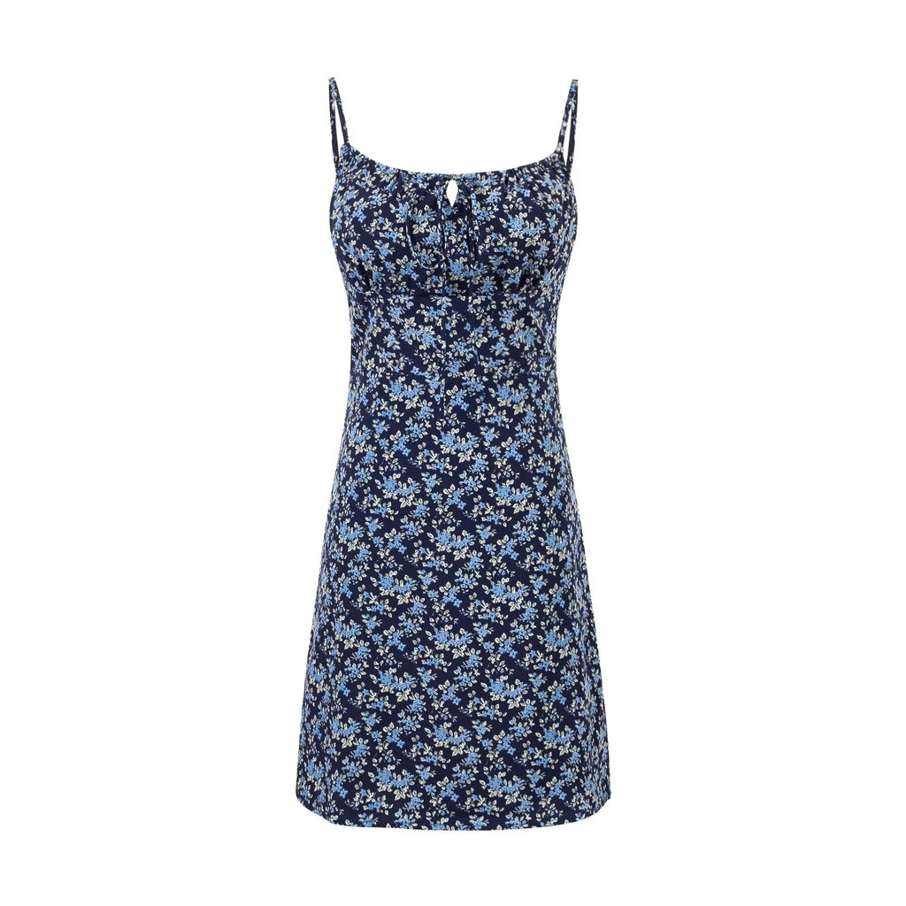 Summer High Waist Slim Floral Print Backless Slip Dress Women Dress