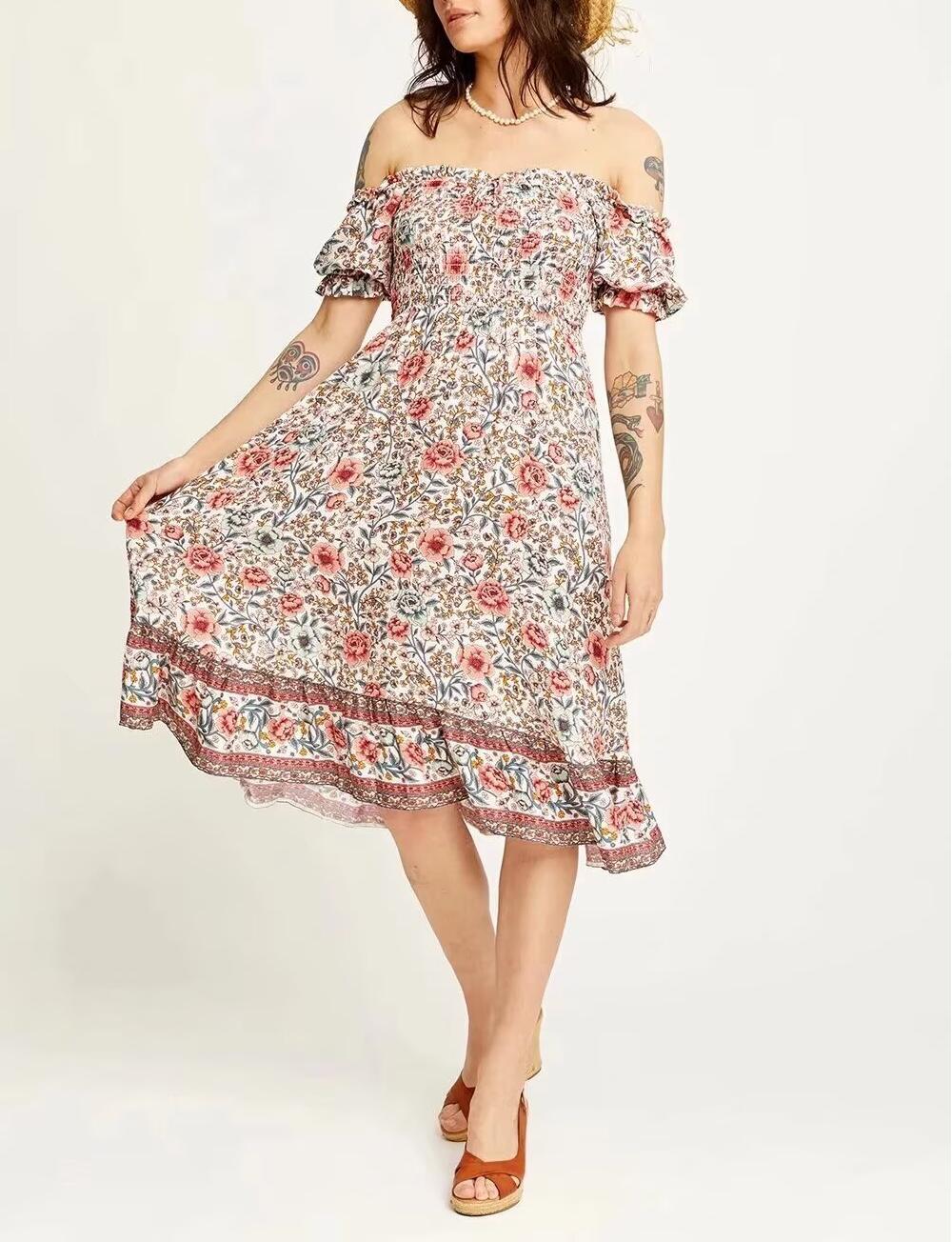Women Clothing Simple Waist Fitted Rayon Vacation Elastic Dress