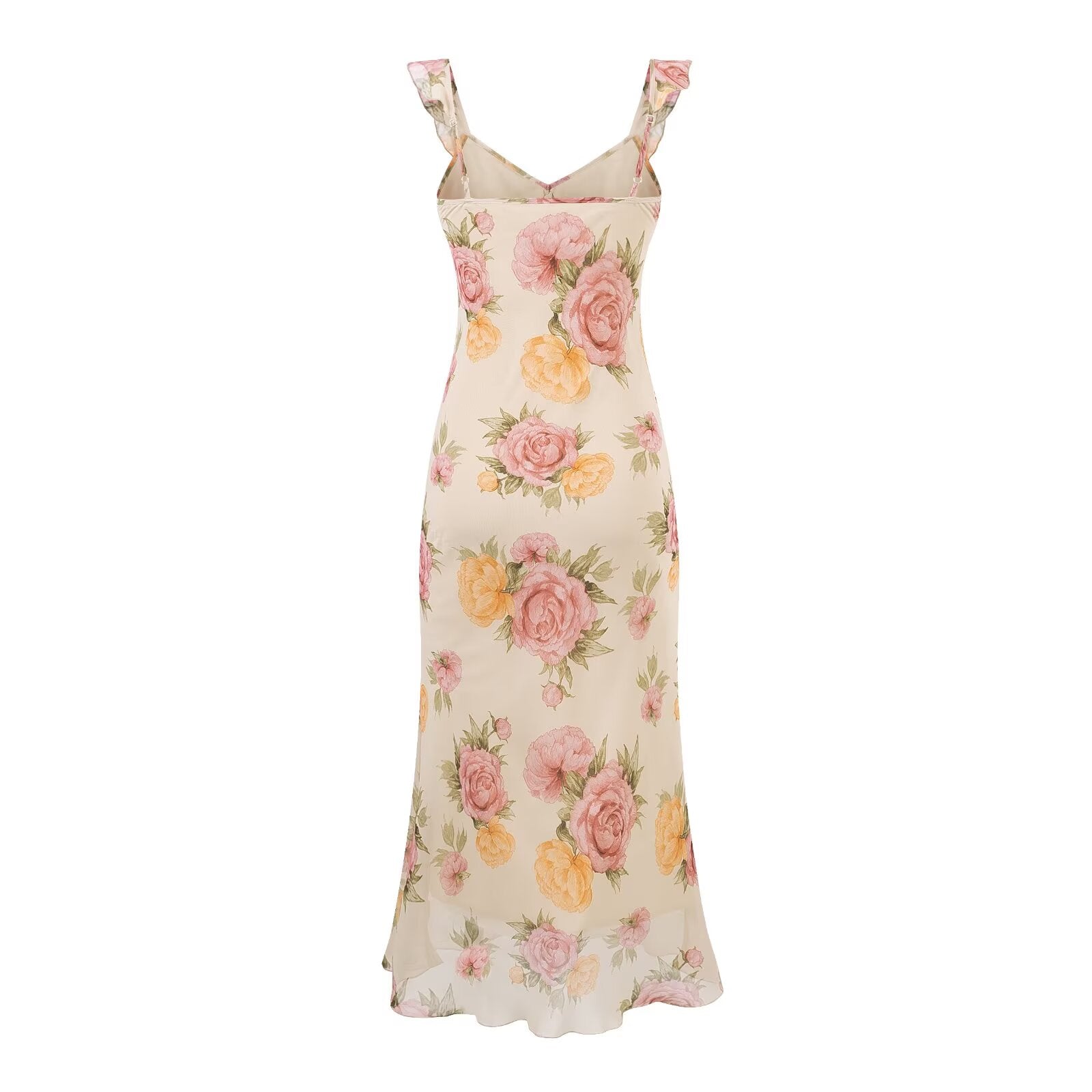 Sexy V neck Flounce Lace Printing Dress Fishtail Summer Tight Waist Slim Fit Vacation Dress Women