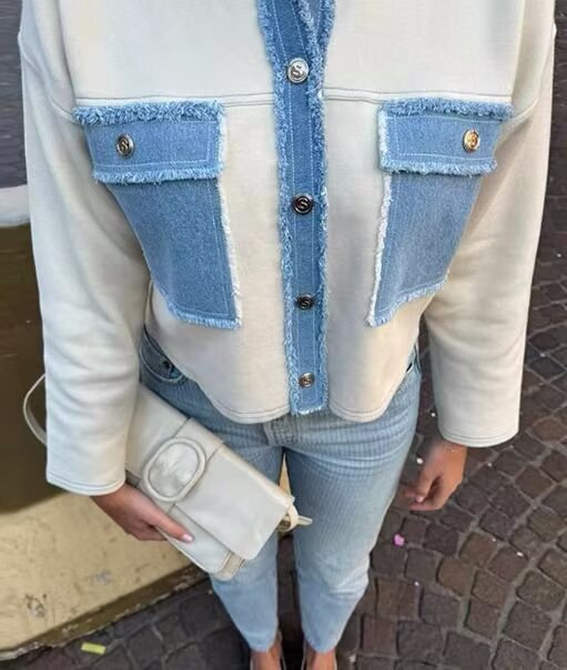 Spring Women Casual Loose Design Contrast Color Jacket Jacket