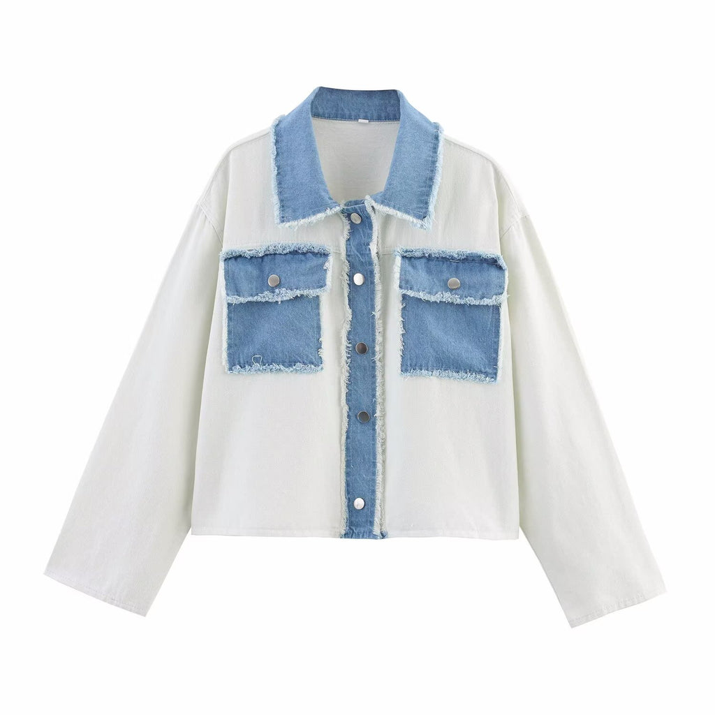 Spring Women Casual Loose Design Contrast Color Jacket Jacket