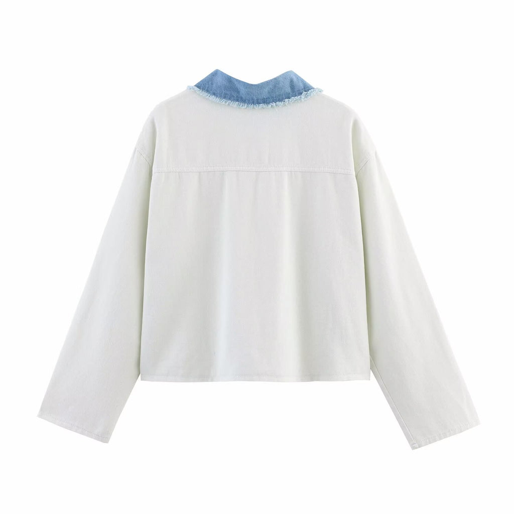 Spring Women Casual Loose Design Contrast Color Jacket Jacket