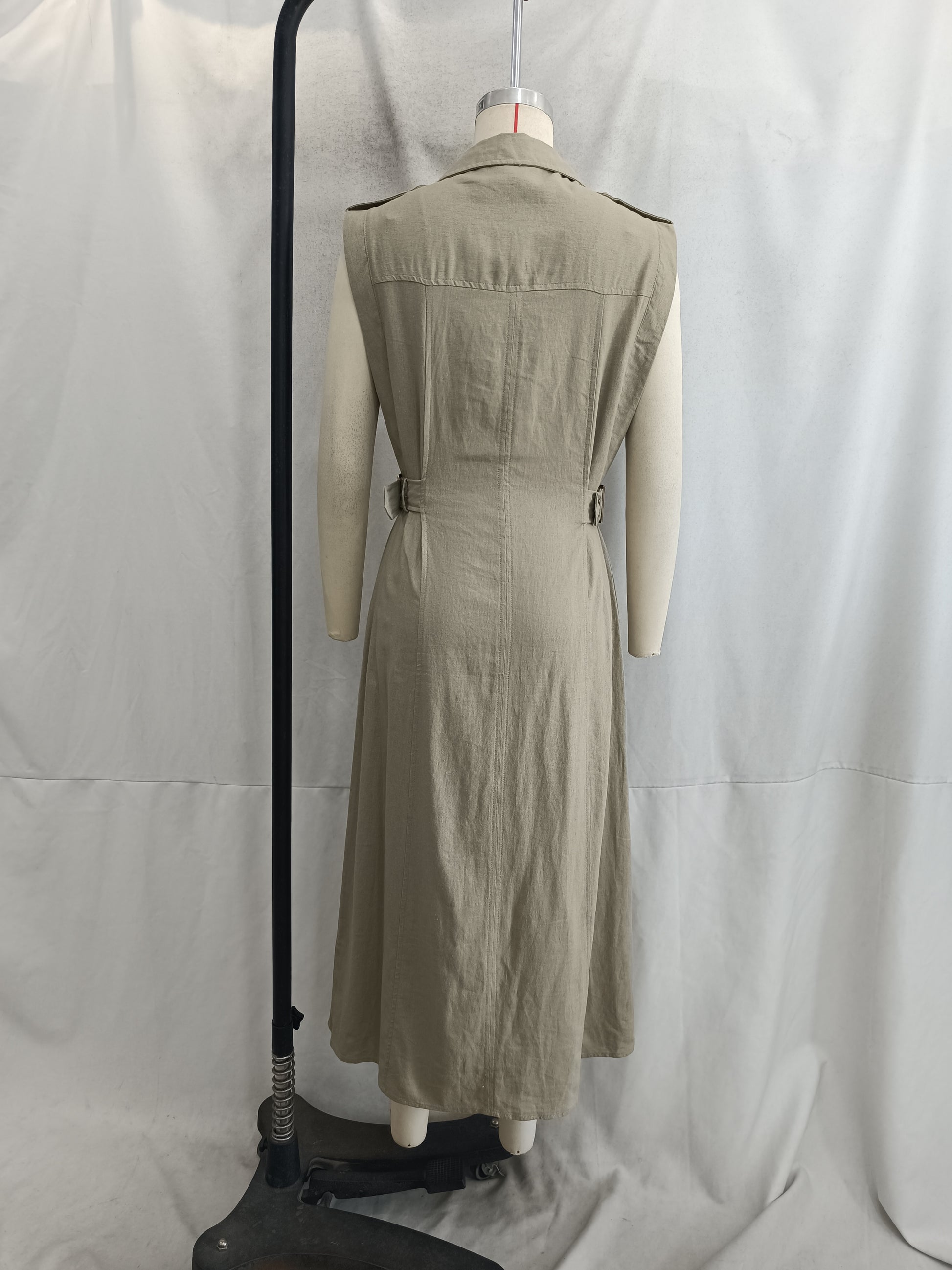 Women Clothing Linen Comfortable V neck Sleeveless Midi Dress