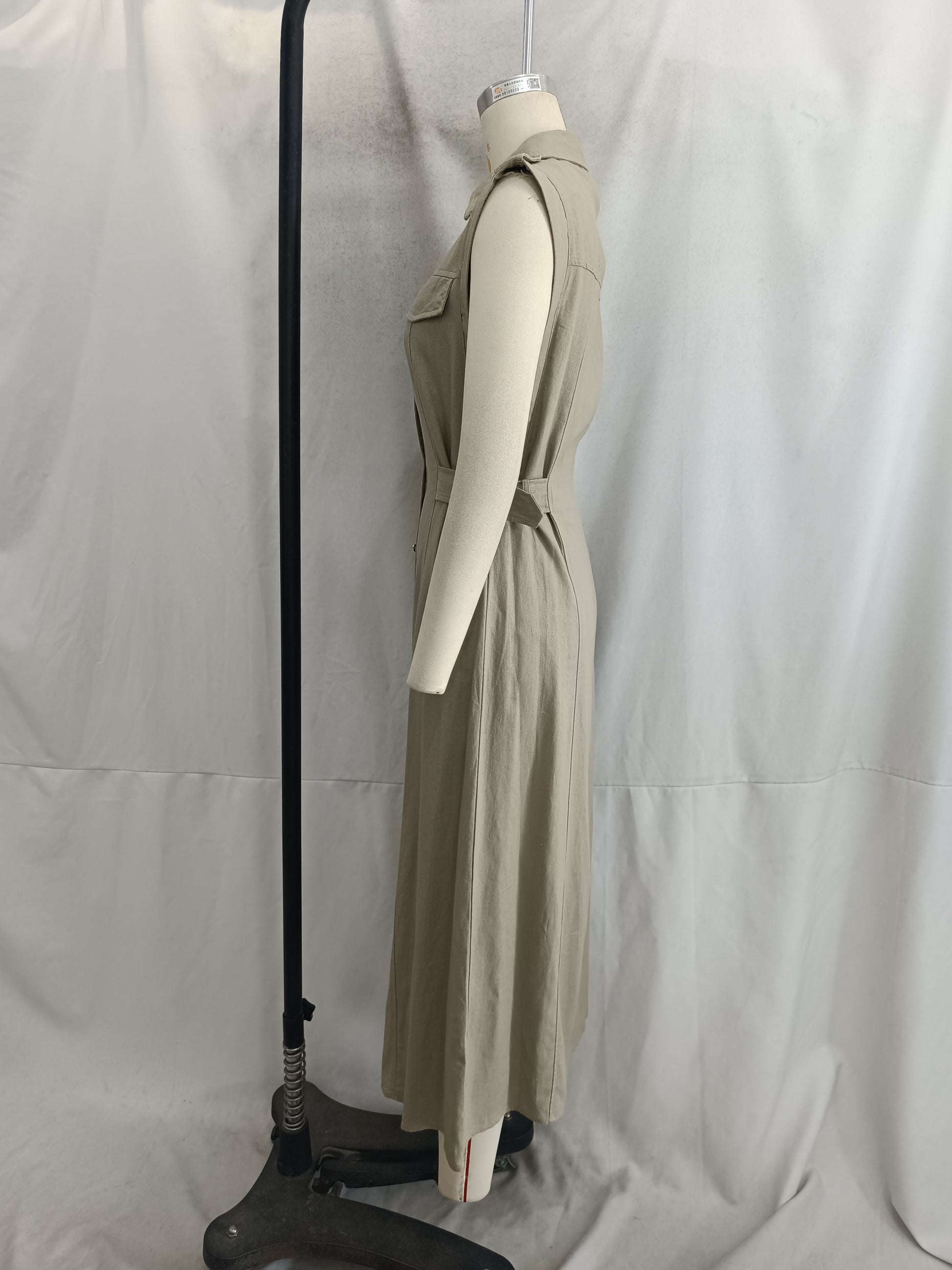 Women Clothing Linen Comfortable V neck Sleeveless Midi Dress