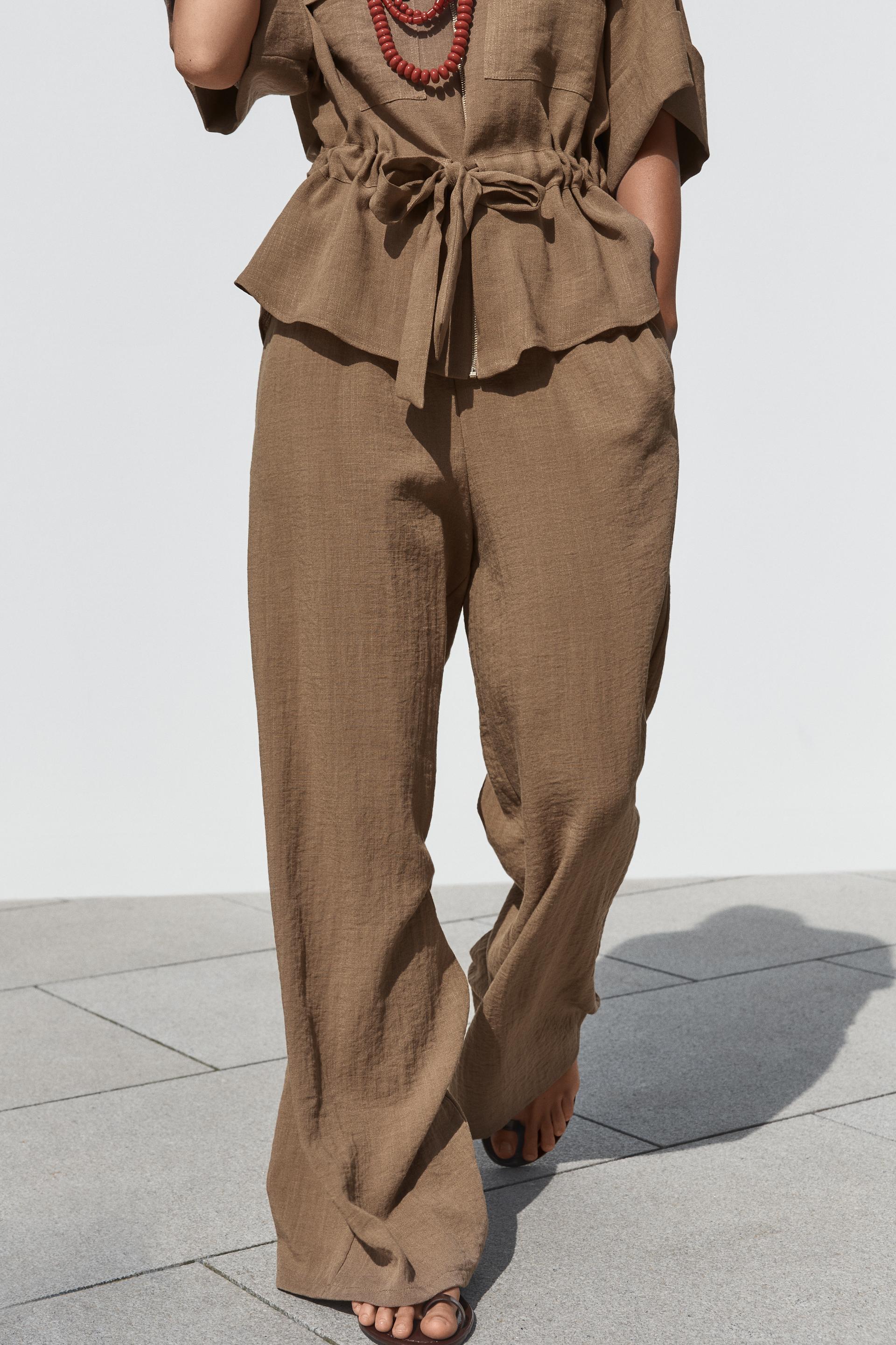 Women Hunting Long Sleeve Collared Shirt Elastic Waist Wide Leg Pants