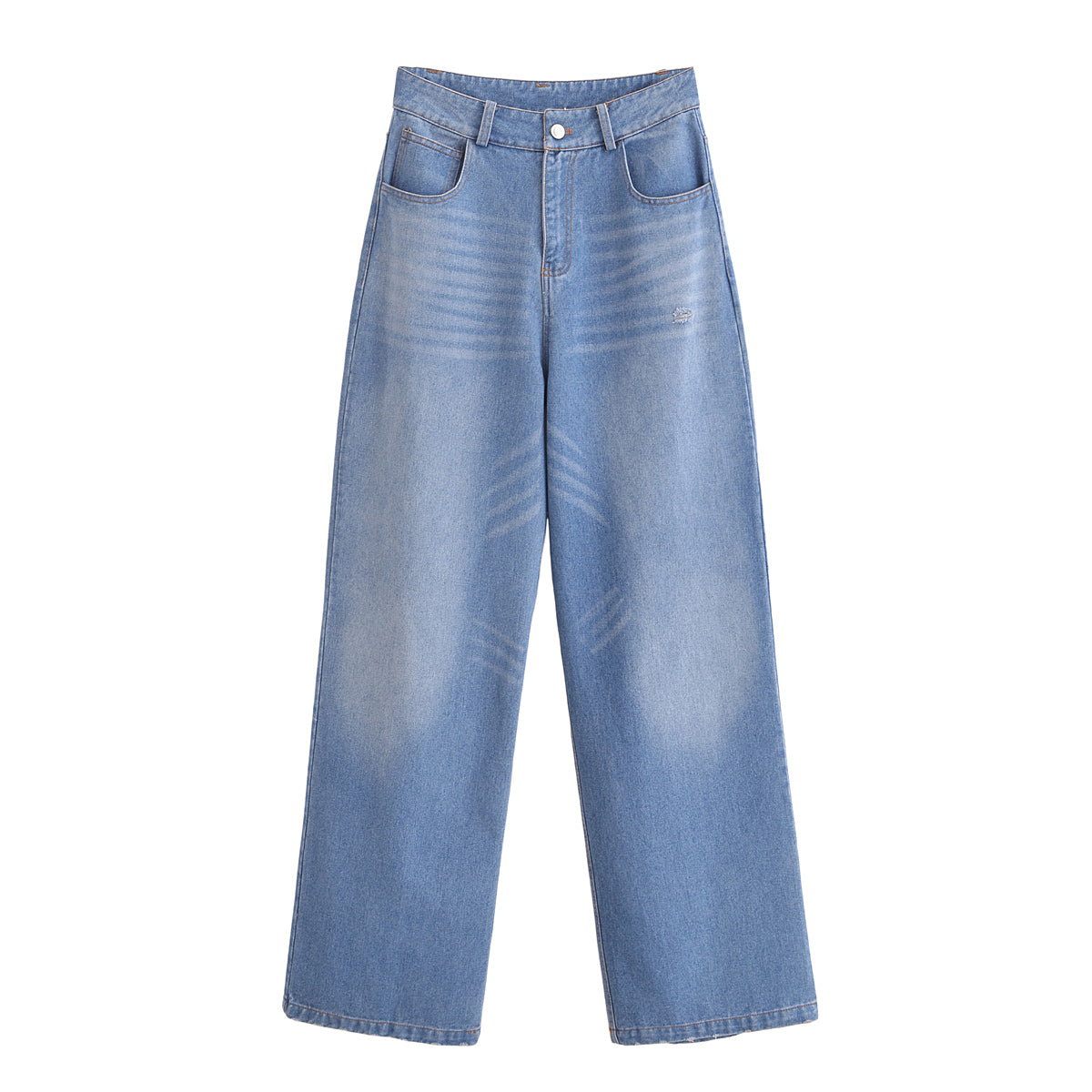 Women Perforated Hole Decoration High Waist Loose Jeans
