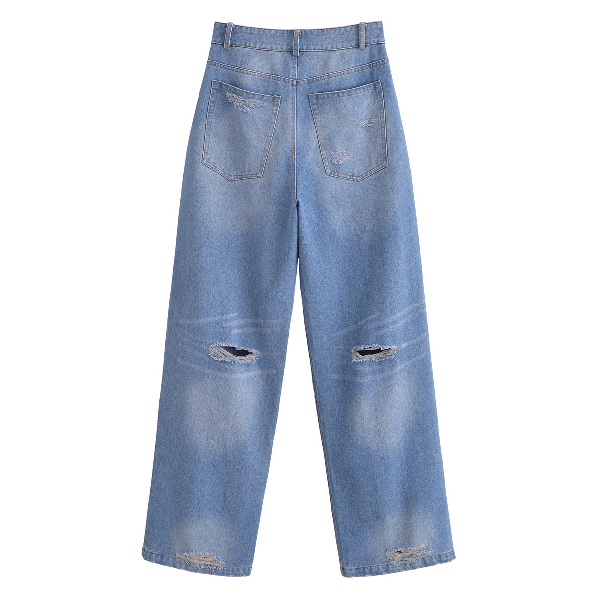 Women Perforated Hole Decoration High Waist Loose Jeans