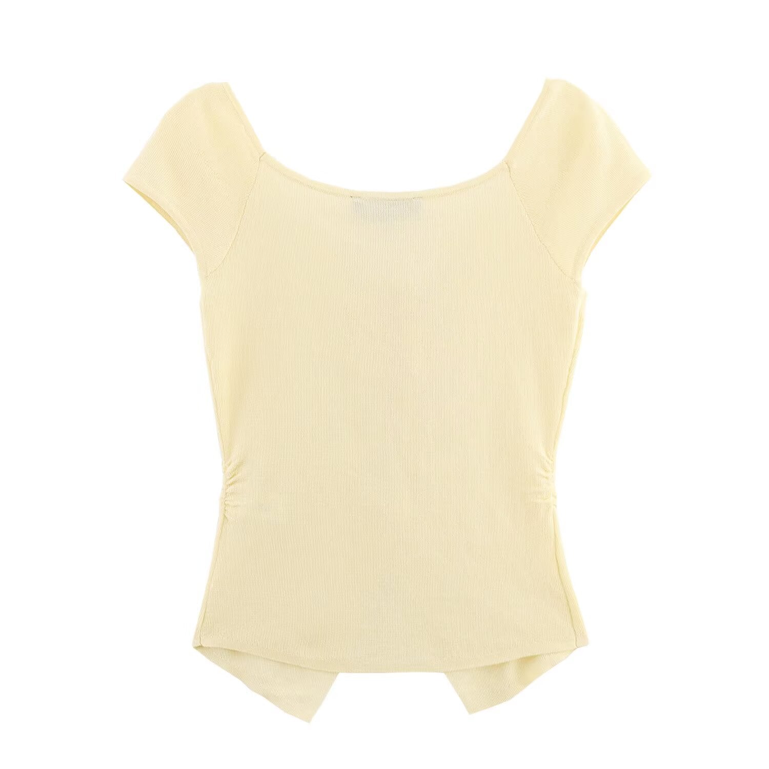 Summer Women All Match Solid Color Sweet Short Sleeve Pleated Decorative Knitted Top