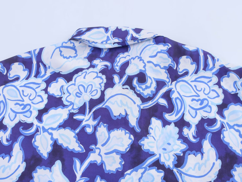 Women Clothing Design Short Sleeve Floral Print Shirt Casual Pants Set