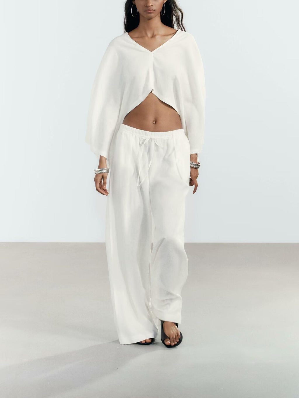 Women Clothing Asymmetric Solid Wide Leg Pant Sets