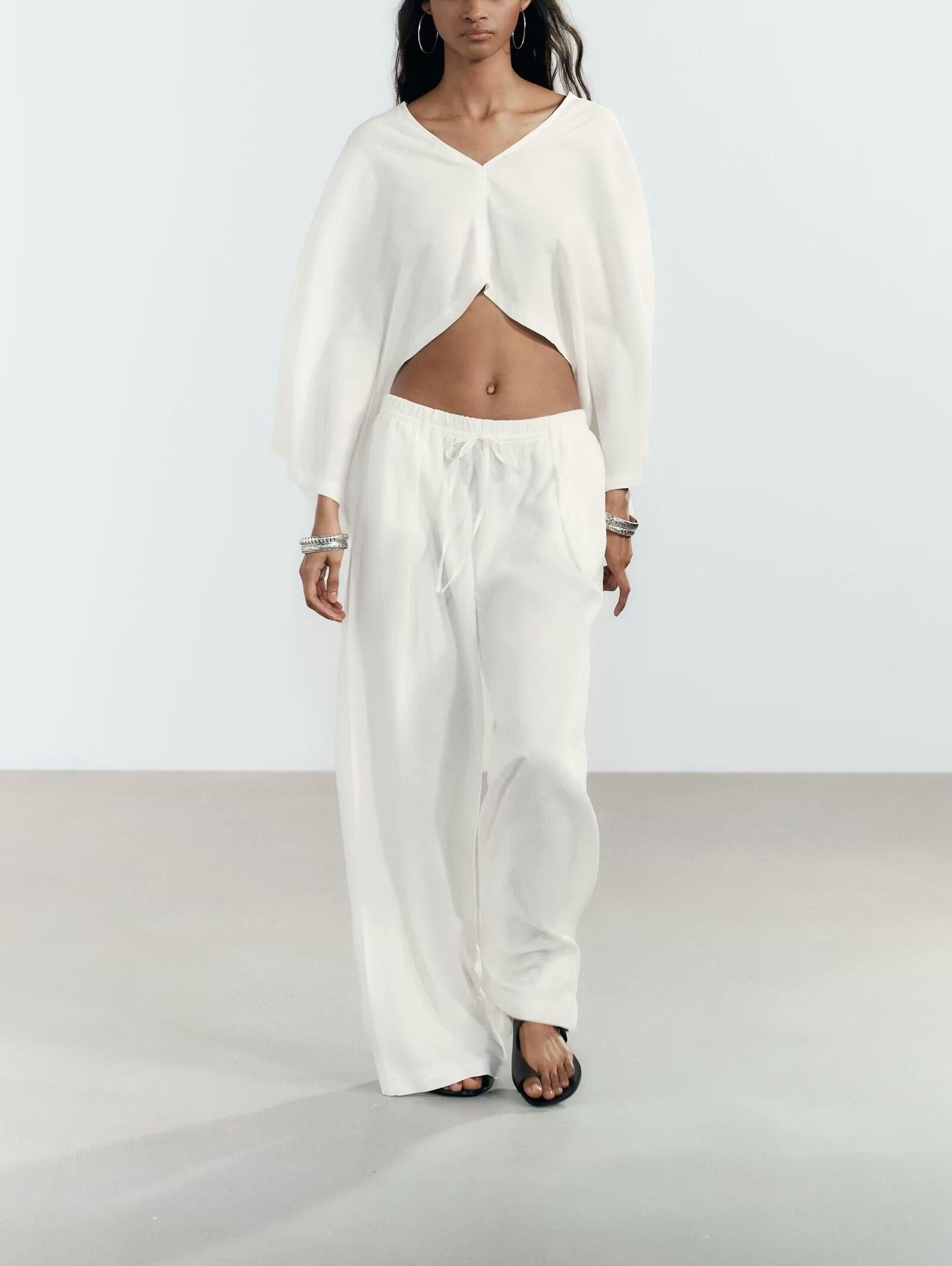 Women Clothing Asymmetric Solid Wide Leg Pant Sets