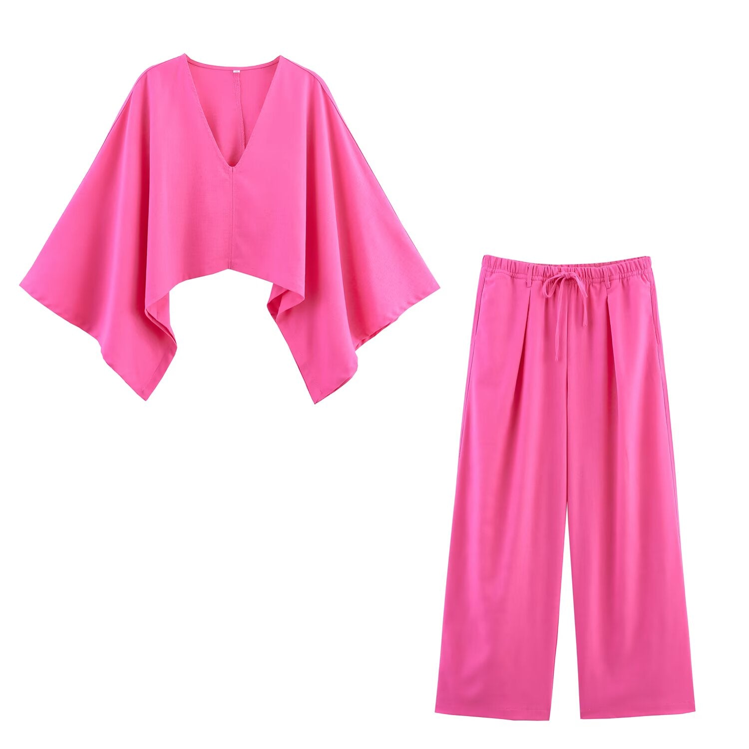Women Clothing Asymmetric Solid Wide Leg Pant Sets