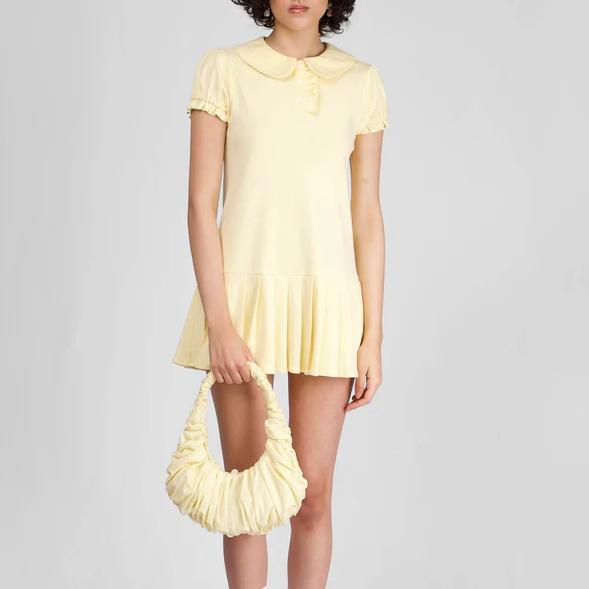 Sexy Short Sleeve Dress Women Peter Pan Collar Tight Waist Slim Hip Dress