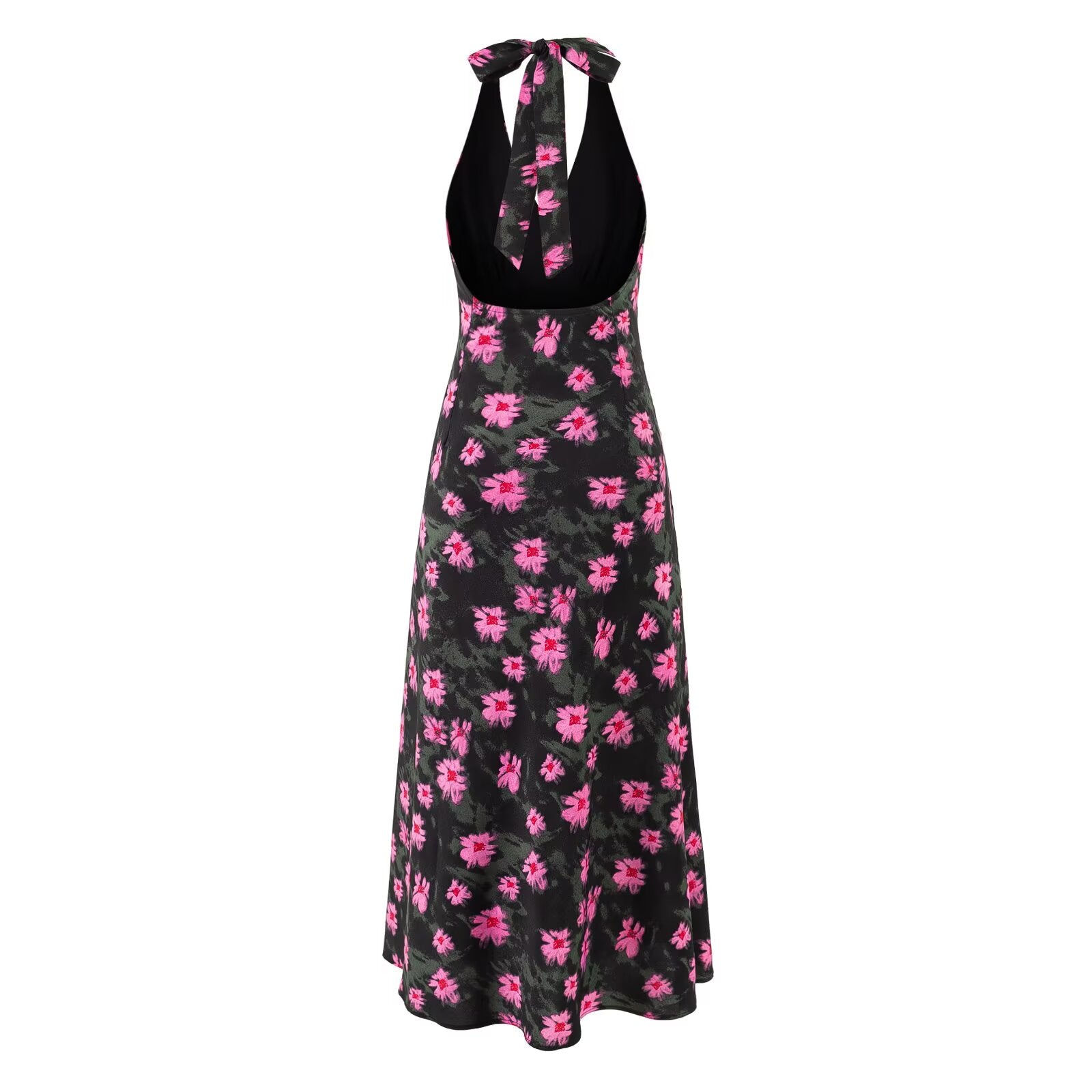 Sweet Printed Chic Sleeveless Backless Midi Dress Halter Retro Vacation Dress