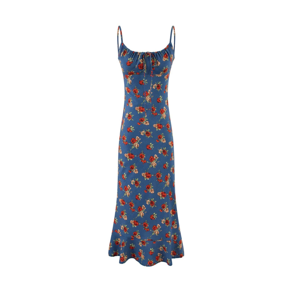 Sweet Printed Chic Sleeveless Sling Dress Square Collar Vintage Vacation Dress