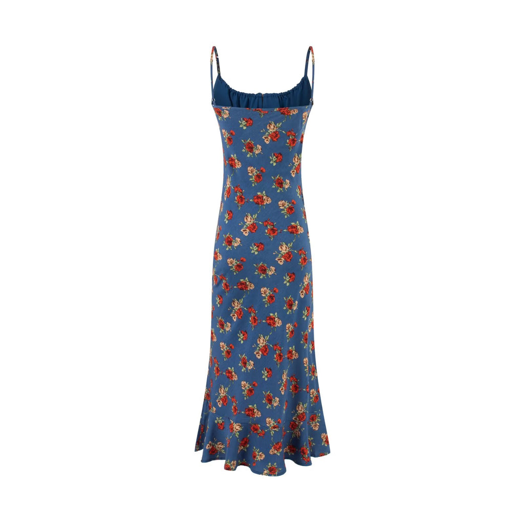 Sweet Printed Chic Sleeveless Sling Dress Square Collar Vintage Vacation Dress