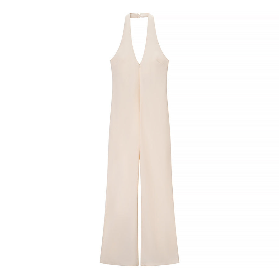 Summer Women Street Solid Color Casual Halter Jumpsuit