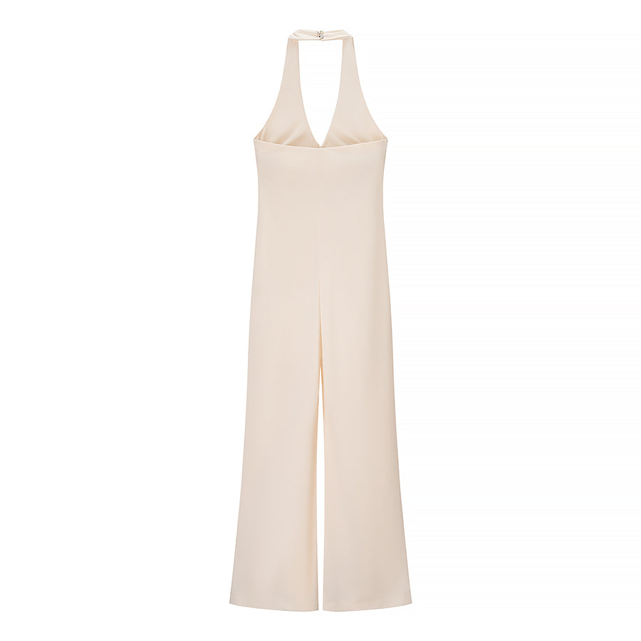 Summer Women Street Solid Color Casual Halter Jumpsuit