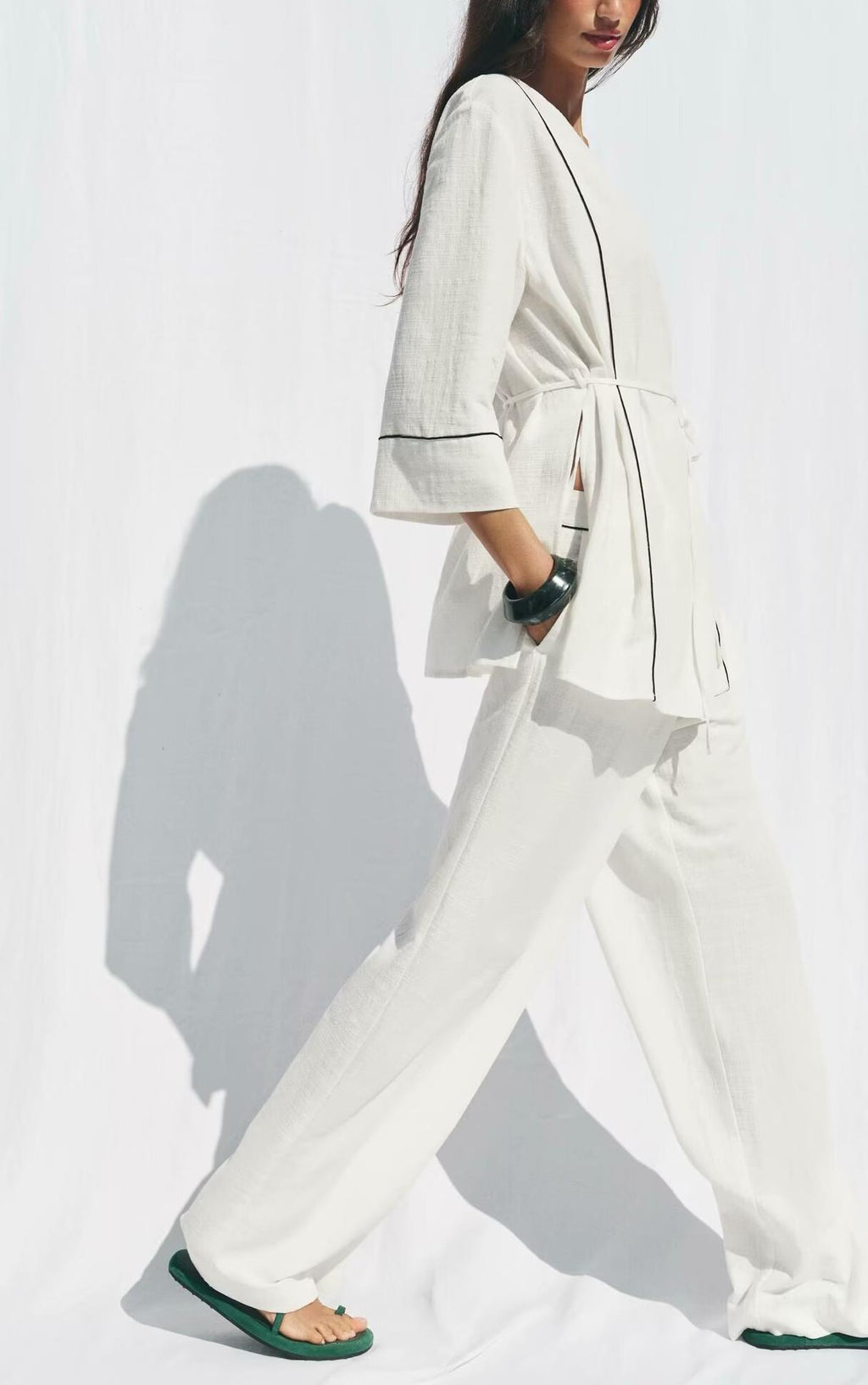 Summer Women Clothing Piping Double Breasted Coat Casual Trousers
