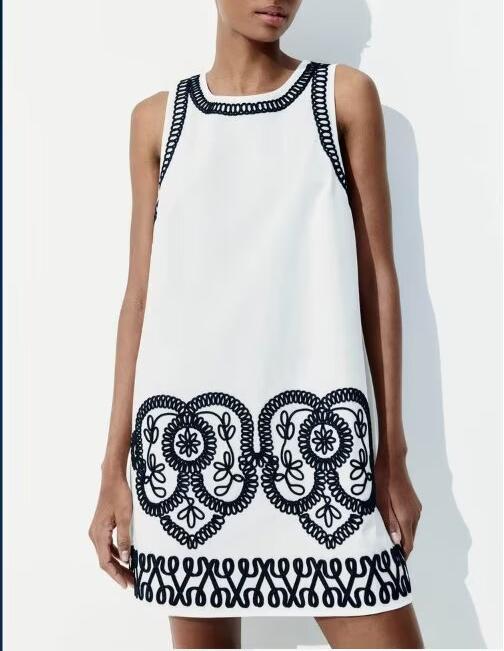 Women Clothing Summer round Neck Sleeveless Embroidered Casual Dress