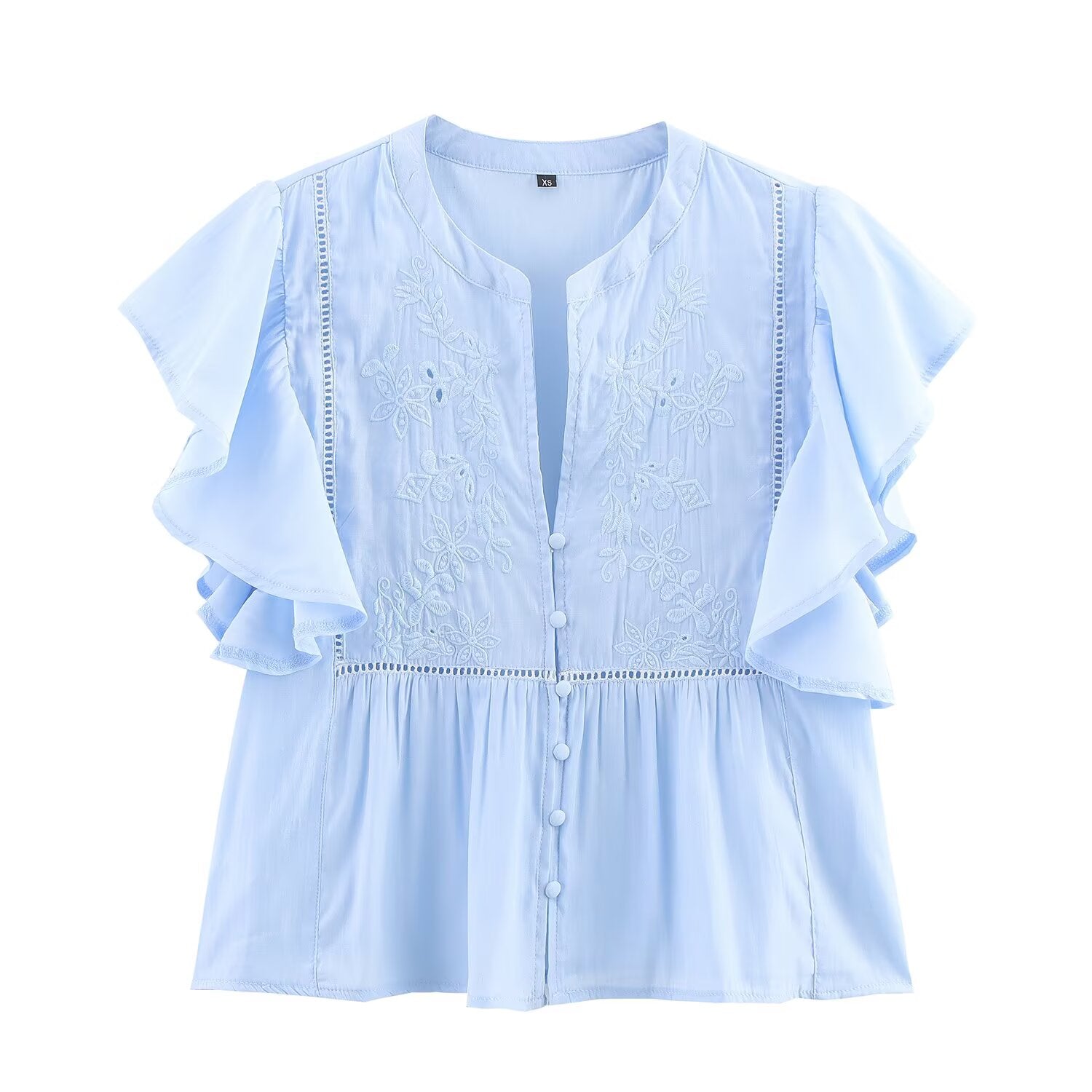 Women Clothing Summer Fashionable All Match Laminated Decoration Short Sleeve Shirt