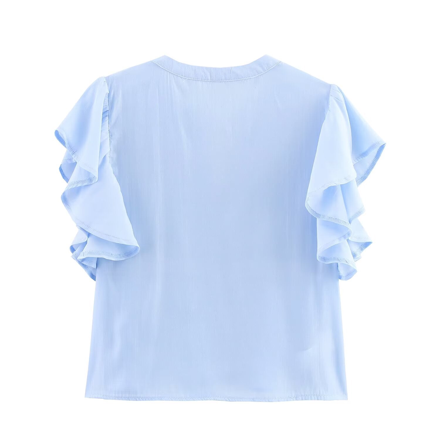 Women Clothing Summer Fashionable All Match Laminated Decoration Short Sleeve Shirt