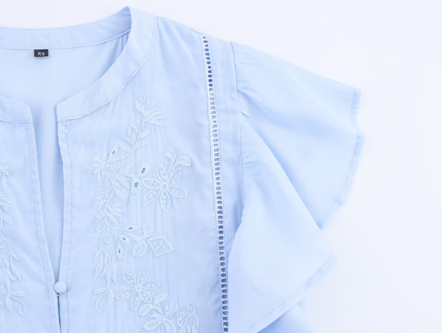 Women Clothing Summer Fashionable All Match Laminated Decoration Short Sleeve Shirt