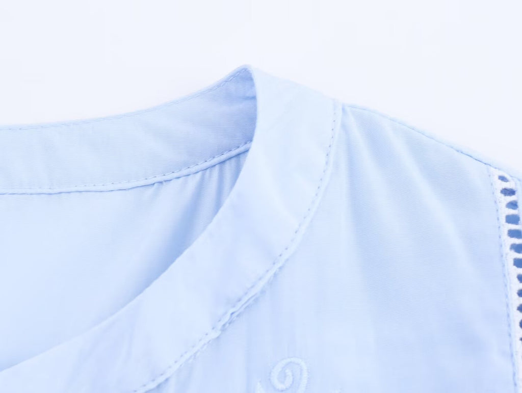 Women Clothing Summer Fashionable All Match Laminated Decoration Short Sleeve Shirt
