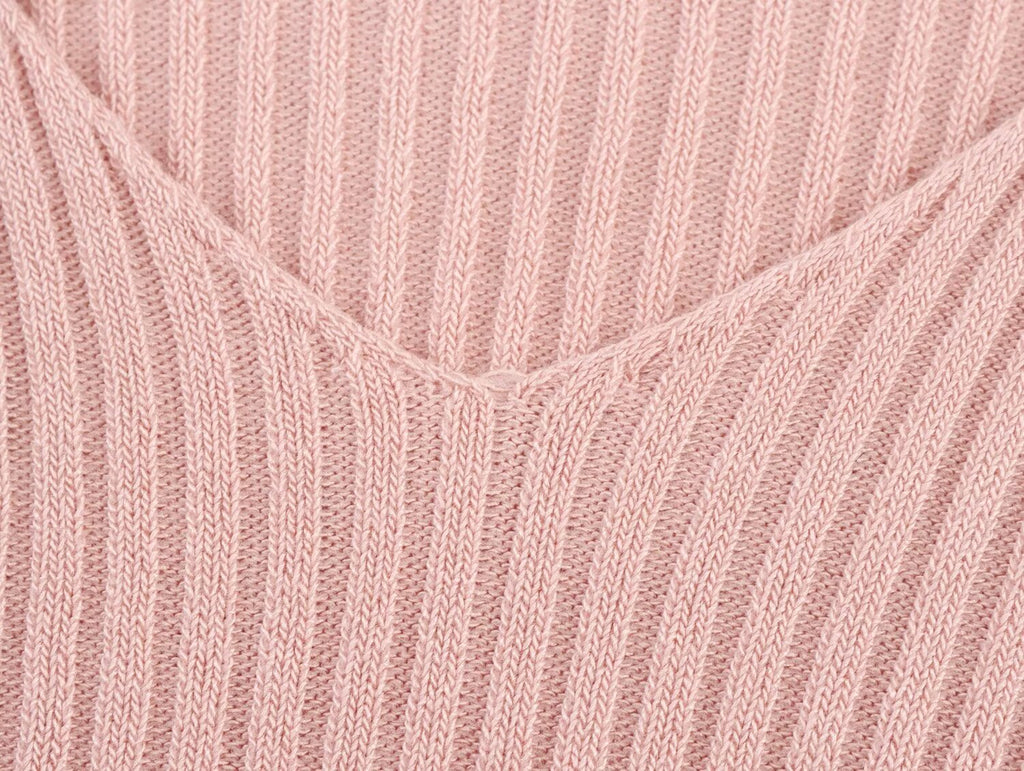 Summer Women Casual Solid Color Vertical Stripes Mid Length Knitted Short Sleeve